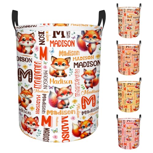 Image of Custom Fox Laundry Hamper, Personalized Laundry Basket with Name, Customized Dirty Clothes Basket for Clothes Toy Bathroom Bedroom Storage,S-16.5 inchX 13.8 inch