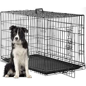 FDW-Dog-Crate-Dog-Cage-Pet-Crate-for-Large-Dogs-48Inch-Folding-Metal-Pet-Cage-Double-Door-WDivider-Panel-Indoor-Outdoor-Dog-Kennel-Leak-Proof-Plastic-Tray-Wire-Animal-Cage