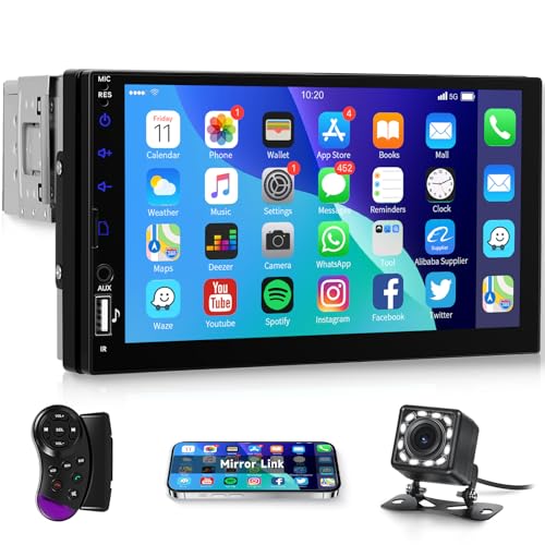 Radio para auto Single Din 7 pulg con pantalla táctil y Bluetooth miniatura 1