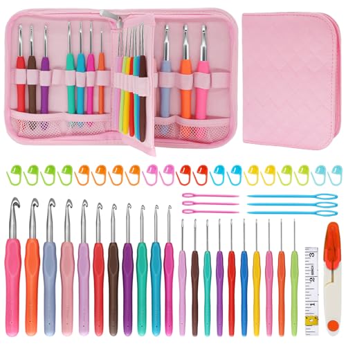 Blingcute 50PCS Ergonomic Crochet Hooks Set...