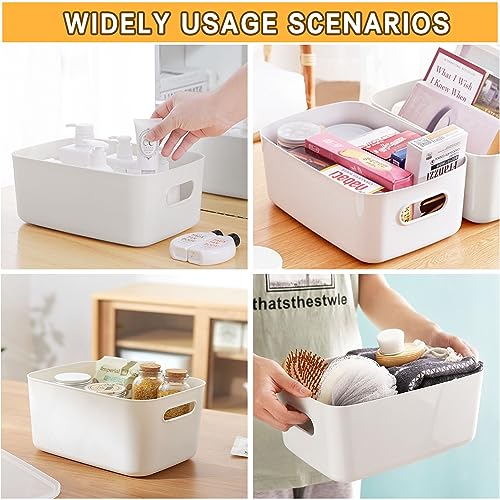 Jesdavan Aufbewahrungsbox Weiß, 4 Stück Aufbewahrungskisten, Aufbewahrungsbox Kunststoff, Korb Plastik, Ordnungsbox, Multifunktion Geeignet für Küche Bad Kleiderschrank(20 x 14 x 7 CM)