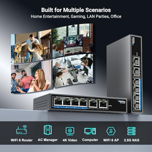6 Ports 10Gb Unmanaged Ethernet Switch with 4*2.5G Base-T Ports, 2*10G RJ45 Ports. 60Gbps Switching Capacity, GiGaPlus 10Gbps Network Switch for 2.5G/10Gbps NAS/PC, WiFi6 Router, Wireless AP - Image 6