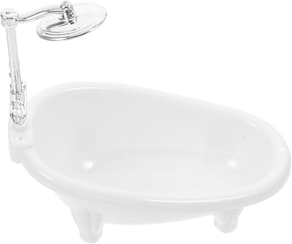 Mini Bathtub for Dolls, 1/12 Scale Dollhouse Bathroom Furniture with Shower Head, White Toy Tub Accessory for Baby Figures & Tiny Diorama Props ABS Plastic