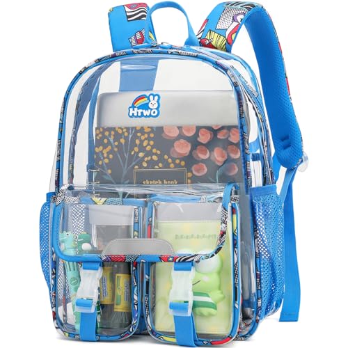 HTWO Clear Backpack for Boys,Kids Transparent Backpacks, Security Compliant Bookbag,Back to School Gift (Dark Blue)