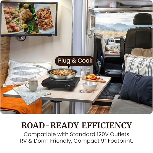 Image of Elite Gourmet Countertop Electric Burner, 1000W Cast Iron Hot Plate, 7 Heat Settings, Portable Cooktop for RV, Dorm, Office & Small Kitchens, Road-Ready & Compact