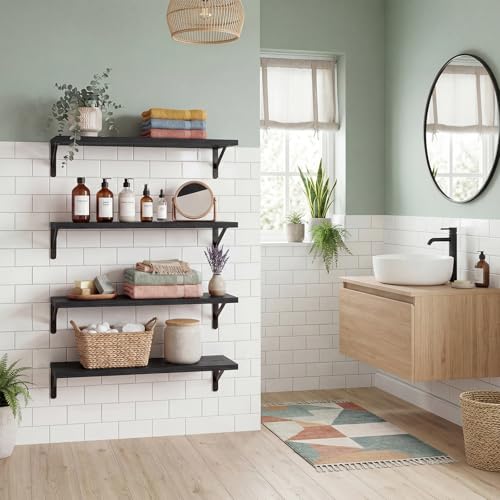 Image of YGEOMER Floating Shelves for Wall, 23in Black Wall Shelves for Living Room, Bathroom, Bedroom, Kitchen, Home Decor (Set of 4)