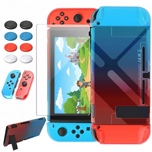 Image of FYOUNG Switch Protective Case and Screen Protector Set, Dockable Cover Hard Shell for Switch Console Accessories, Travel-Friendly(Blue&Red, for Switch 1 6.3 inch)