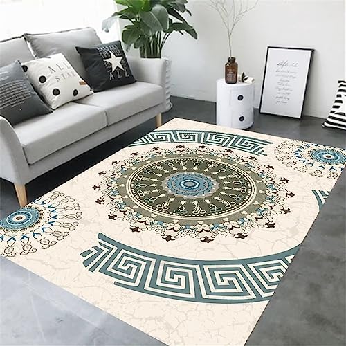 Tapis salon bleu floral géométrique lavable 180x250cm