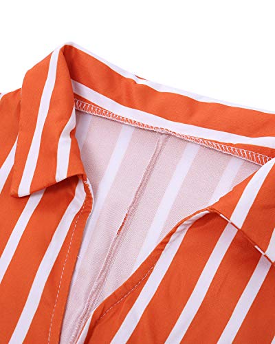 BIUBIU Women's Sexy Zip Up Striped One Piece Outfits Deep V-Neck Long Sleeve Bodycon Party Clubwear Jumpsuit Romper (S, Orange)