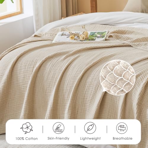Image of EMME Cotton Muslin Throw Blanket Couch Breathable Gauze Soft Lightweight Bed Blankets Adults (Heather Beige, 50 inchx60 inch)