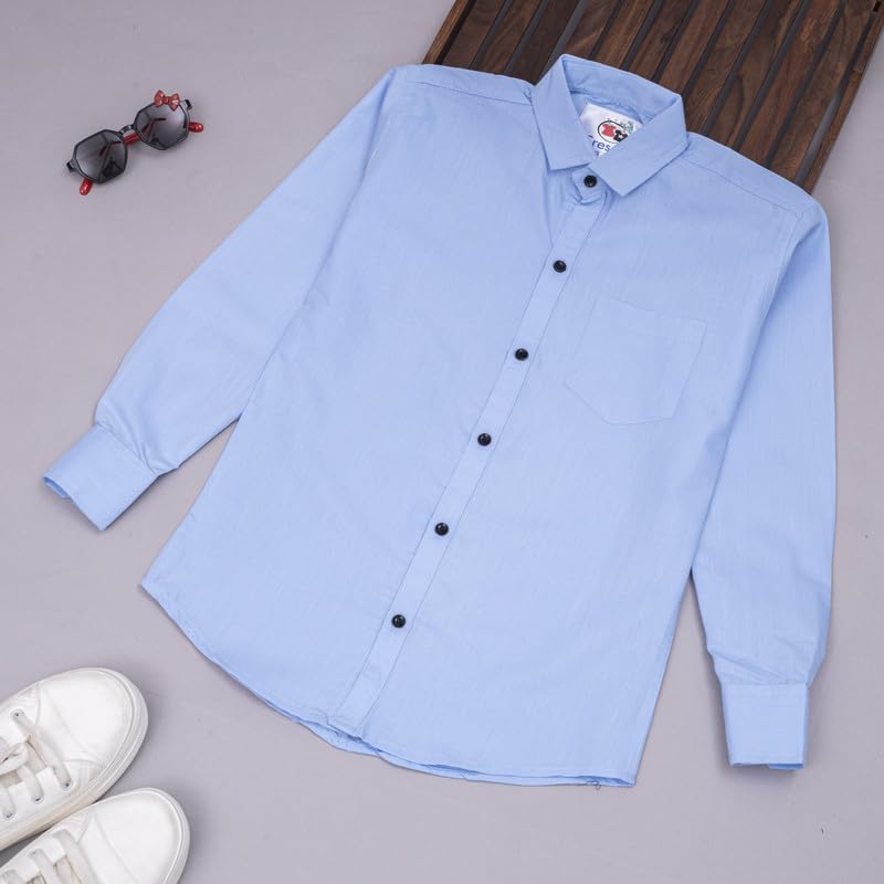 Image of Boy's Kids Regular Fit Solid Pattern Cotton Shirt with Pocket Collared Neck Long Sleeve Button Down Closure Type and Standard Length | Boys Cotton T-Shirts Set | Shirt for Boy