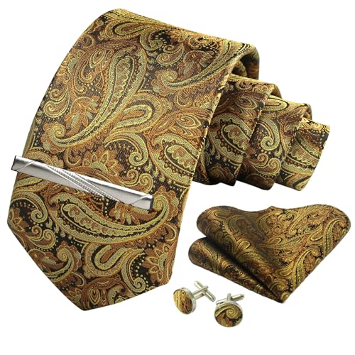 Image of Paisley Floral Mens Tie Formal Necktie Pocket Squares Ties Clips Cufflinks Classic for Men Set