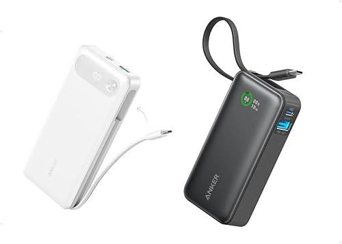 Miniatura 1 de Anker Cargador portátil de 20,000 mAh con cable USB-C integrado, batería de carga rápida máxima de 87 W, cargador portátil de 10,000 mAh con cable