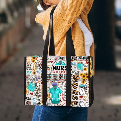 Image of 84hoods Multi-Pocket Tote Bag for Women. Waterproof Bag with Multiple Convenient Pockets and Zipper. Gift for Nurses.