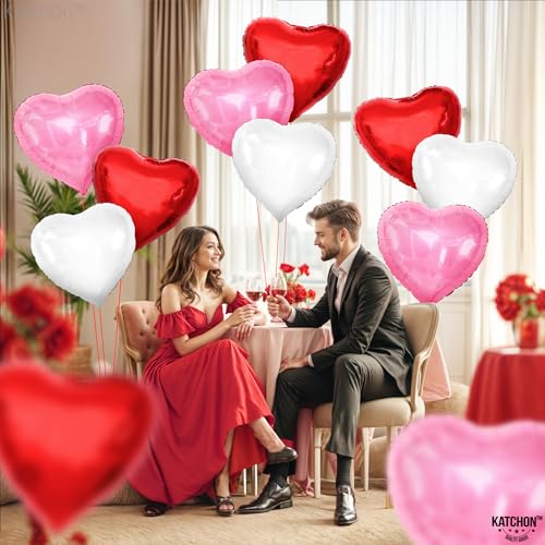 Image of KatchOn, Large Heart Balloons Decorations - 18 Inch Pack of 12 | Pink and Red Heart Shaped Balloons, Valentines Day Decorations | Happy Anniversary Decorations | Valentines Decor