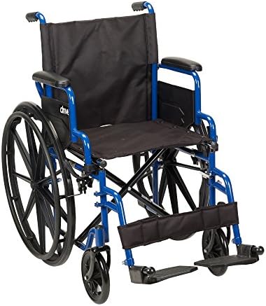 Drive Medical Blue Streak Lightweight Wheelchair with Swing-Away Footrests and Flip-Back Arms, Portable Folding Wheelchair for Adults and Seniors, 18 Inch Seat