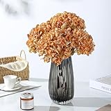 VIBILY Fall Artificial Dried Hydrangea Flowers, Vintage Orange Dried Look, Fall Faux Flowers, Single Stem (Orange, 4pcs)