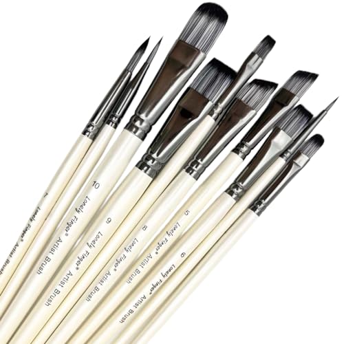 Lonely Finger 10pcs Artist Paint Brushes Set Different Nylon Hair Tips Paintbrushes Professional Miniature Painting Kits for Acrylic Oil Watercolor Gouache Art Face Painting