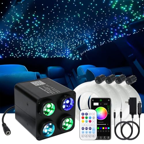 Image of AKEPO 36W 4 Color Twinkle Starlights Headliner Fiber Optic Lights Kit | 2400pcs*13.1ft*0.03in Optical Fibers, 4-heads Music Sync Remote /APP Control Starlight Kit for Car Headliner /Home Star Ceiling
