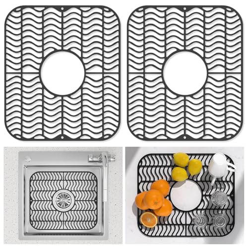 Image of Kitchen Sink Mats, TOOVEM 2PCS Non-Slip Heat Resistant Silicone Sink Mats Protectors Kitchen for Bottom of Farmhouse Stainless Steel Porcelain, 13.58 x 11.6 Inch