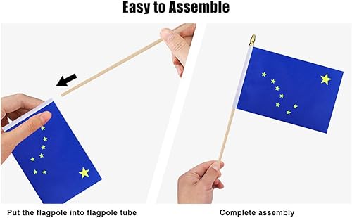 Miniatura 3 de 12 banderas pequeñas de Estados Unidos de Alaska en palo de madera, mini bandera del estado de Alaska de Estados Unidos, decoración de bandera de