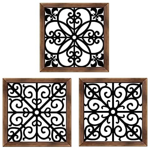 BGCTM 3 Pack Rustic Wall Decor Square Wall Art Geometric Metal with Wooden Frame Farmhouse Hanging Decoration for Home Apartment, Bedroom, Living Room, Dorm, Rustic Hanging Wall Décor for Square Cover