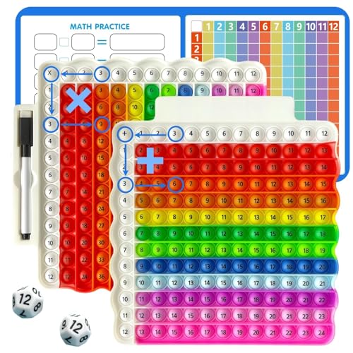 Times Table Poppet 12x12 Math Fidget Toys for Kids Double Side Multiplication and Addition Popper Addition Poppet Fidget Toy Relieve Stress and Anxiety 12x12&12+12 Interactive Math Practice Kit