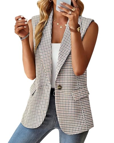 Mina Self 2025 Fall Women's Sleeveless Vest Blazer - Fully Lined Lightweight Fashion Casual Work Office Tops with Pockets4