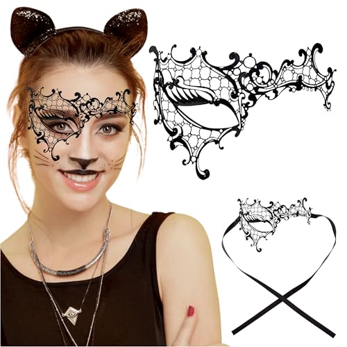 Metal Masquerade Mask for Women with Rhinestones - Half Face Womens Phantom of The Opera Mask for Mardi Gras, Prom & Venetian
