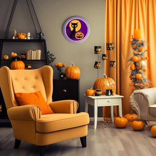 JSRQT Punch Needle Embroidery Starter Kits for Adults Beginners,Halloween DIY Handcraft Embroidery Starter Kits,Rug Hooking Beginner Kit with Black Cat Pumpkin Pattern - Image 2
