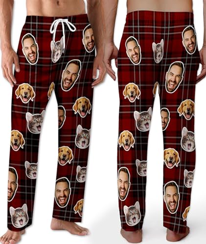 Custom Face Pajama Pants for Men Women, Personalized Plaid Pajama Bottoms, Customized Funny PJ Sleepwear Gifts for Him Her2