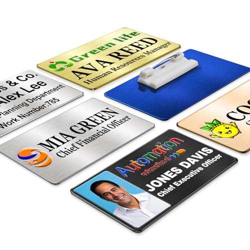 Image of Custom Name Tags Customize Text Metal Engraved Personalized Badge Pin Clip