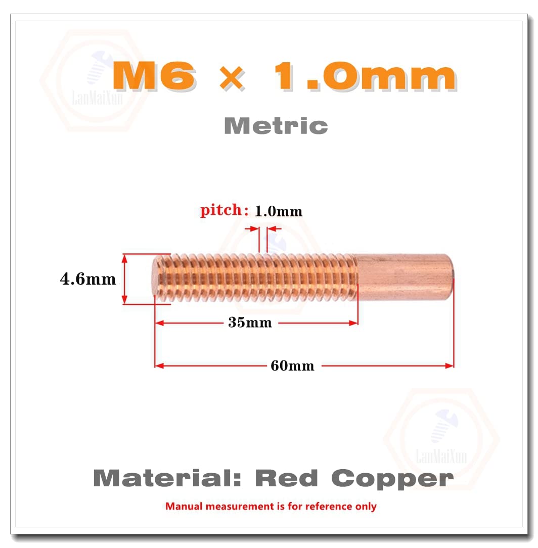 5pcs M6×1.0mm Red copper thread electrode EDM machine accessories Discharge red copper screw electrode