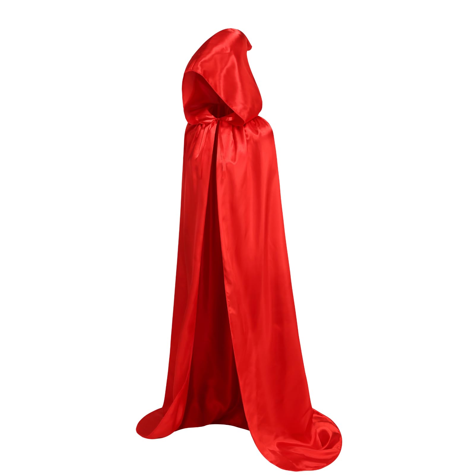 RRCBMD Adult Satin Hooded Cloak Unisex Long Red Cape with hood Ponchos Women Men Halloween Cosplay Cloak Costume 43.3Inch