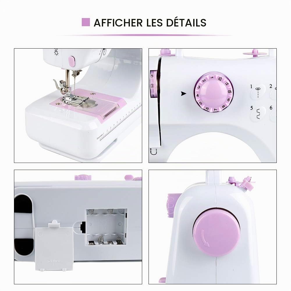 Machine à coudre portable RELOVE, automatique électrique avec pédales, Mini machine à coudre, surjeteuse électrique à deux vitesses avec accessoires automatiques, Violet, Métal