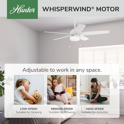 Image of Hunter Anisten, Indoor, Ceiling Fan, with LED Light, 52 inch, Fresh White