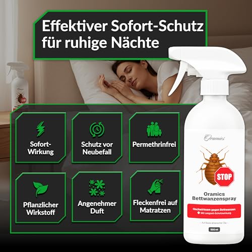 Oramics Bettwanzen Spray (500ml) – Umgebungsspray zur Vorbeugung nach Reisen & Hotelaufenthalten – Repellent für Matratzen, Polster & Textilien – Mit dezentem Duft