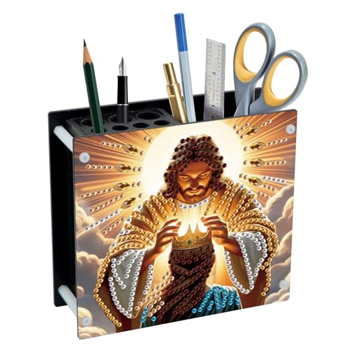 Image of DIY 5D Diamond Painting Pen Holder - Christian Religious Scene Pencil Holder for Spiritual Decor, Decorative Diamond Art Organizer for School, Office, and Home