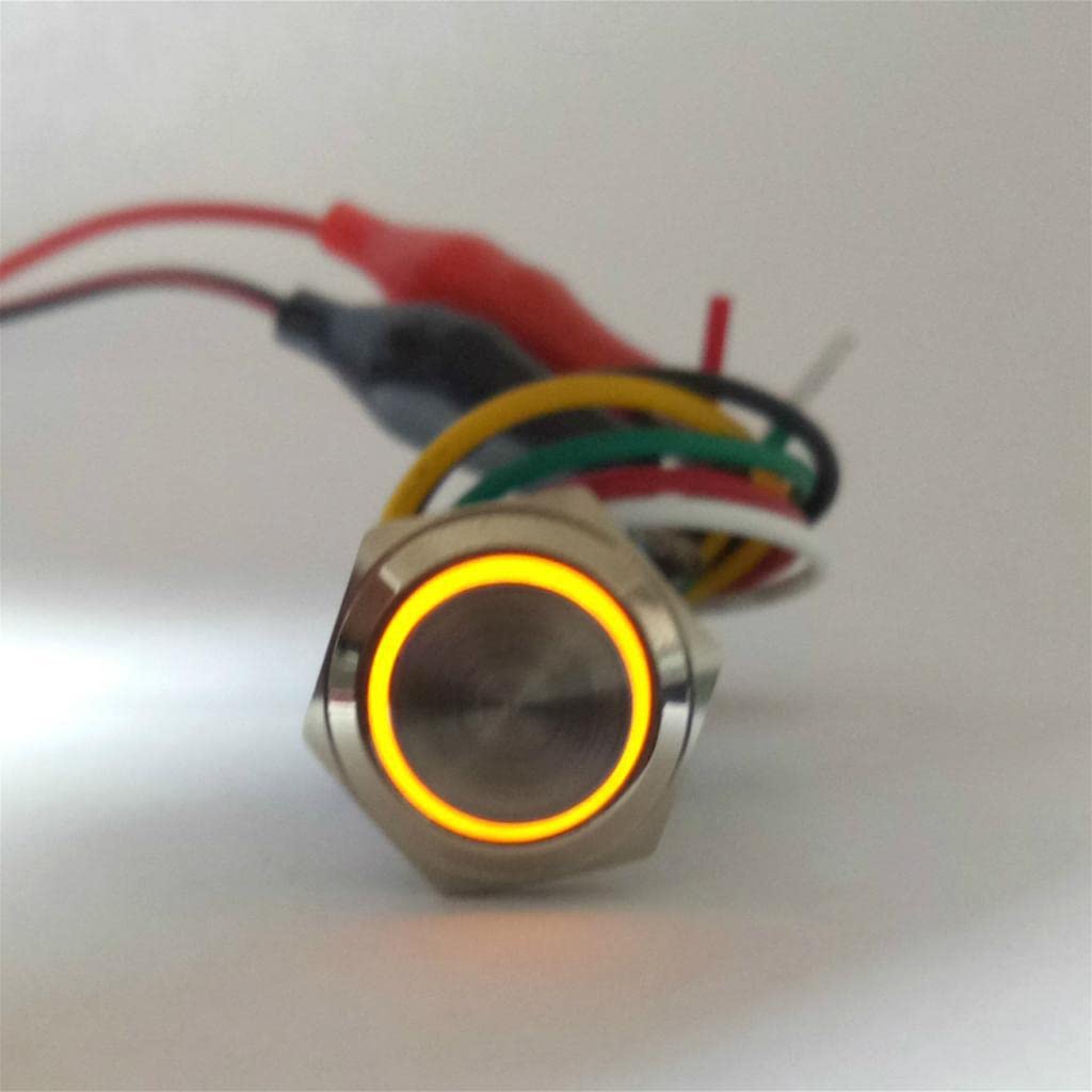 UJEAVETTE 220V LED 16mm Self-lock Push Button Switch IP65 with Wire Connector Yellow-image-27