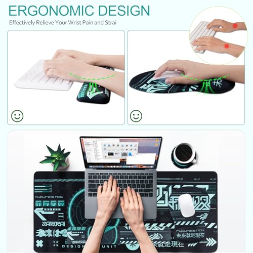 Petmolico Mouse Pad Set with Computer Keyboard Desk Pad,Mouse Pad with Wrist Rest,Typing Wrist Pad and Cup Coasters,Ergonomic Design for Typing Pain Relief [Black&Blue,Data] by Petmolico - Image 2