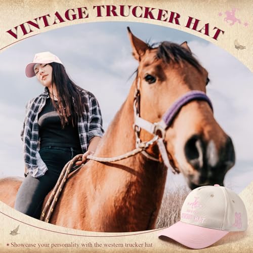 Image of JaGely Two Tone Western Cowboy /Cowgirl Trucker Hat for Women Men Gift Vintage Embroidered Country Baseball Cap