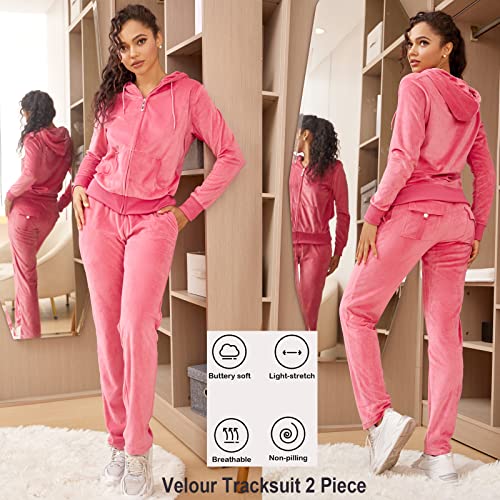 Image of Velour Tracksuit Womens 2 Pieces Joggers Outfits Jogging Sweatsuits Set Soft Sports Sweat Suits Pants