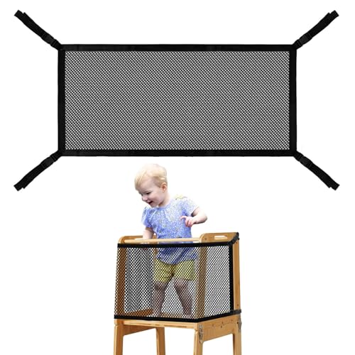 Red de seguridad para torre para niños pequeños, protector de malla protectora para torre de aprendizaje y taburetes, barrera de seguridad adicional para niños que juegan ayuda en la cocina, redes pa