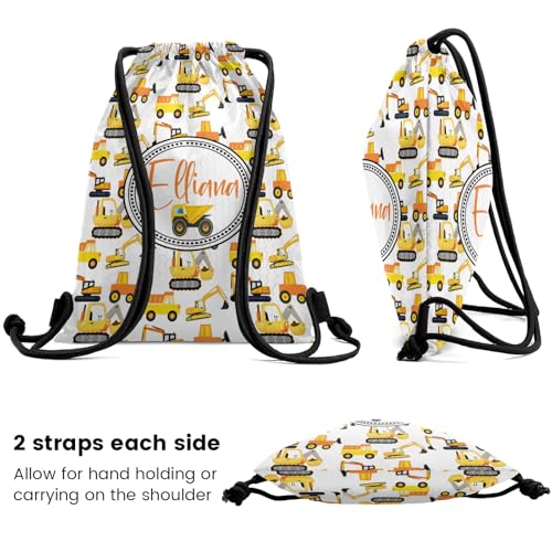 Construction Tractor Truck Draw String Bags with Name Text Personalized Sports Gym Sackpack for Womens Mens4
