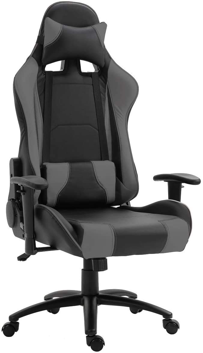 Gaming Chair Office Chair High Back Computer Chair PU Leather Desk Chair PC Racing Ergonomic Adjustable Swivel Task Chair with Headrest and Lumbar Support grey -black