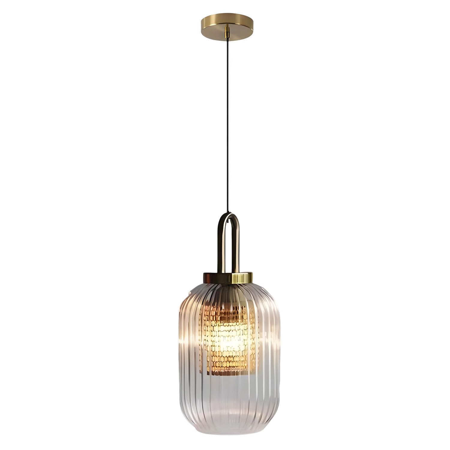 Abinlina Industrial Farmhouse Large Glass Chandelier - 1-Light Hanging Lamp with Gold Finish for Dining Room, Kitchen, Hallway, Entryway(4.7" x 8.2")
