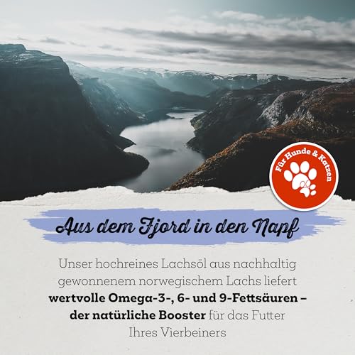 NordicVital Premium Lachsöl Hunde & Katzen 1000ml Weißblechdose – 100% Natürliches Fischöl/Fish Oil aus Norwegen Lachs – Reich an Omega 3&6 Fettsäuren – Barf Öl abgefüllt in Deutschland
