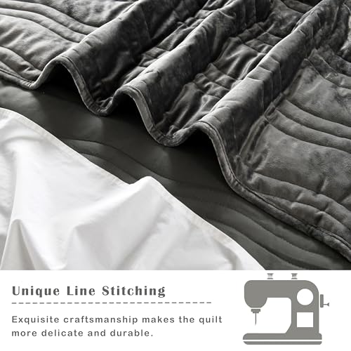 Image of Velvet Quilt Set, Grey Velvet Quilt Queen Size Comforter Set, Luxury Bedding Soft Plush Bedspread, Machine Washable Coverlet,All-Season 3 Pieces