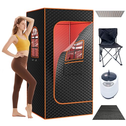 Obqer Infrarotsauna, 15 Min Schnellaufheizung Dampfsauna FüR Zuhause, 9 Einstellbare Temperaturstufen, Timer-Aufheizung, Portable Sauna Beinhaltet 3l Dampfgarer, Klappstuhl, Bodenmatte, Fernbedienung