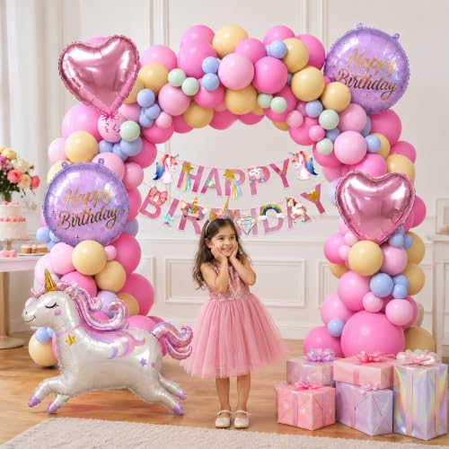 Image of Rozi Decoration Unicorn Birthday Balloon Decoration Kit for Girls - Set of 57 Pcs